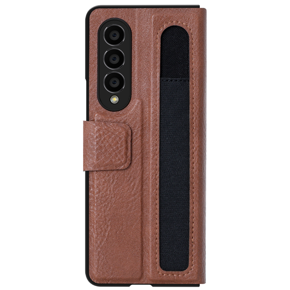 Кожаный чехол коричневого цвета для Samsung Galaxy Z Fold 4 5G, серия Aoge Leather от Nillkin (с эластичным карманом для хранения S-pen)