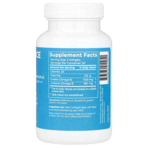 BodyBio, Balance Oil, линолевая кислота (ЛК) и смесь линоленовых кислот (АЛК), 60 капсул без ГМО