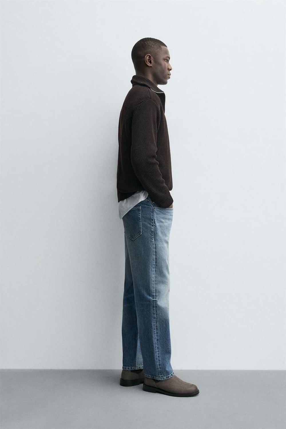 ZARA ДЖЕМПЕР ВЯЗАНЫЙ С ВОРОТНИКОМ НА МОЛНИИ, ШОКОЛАДНЫЙ