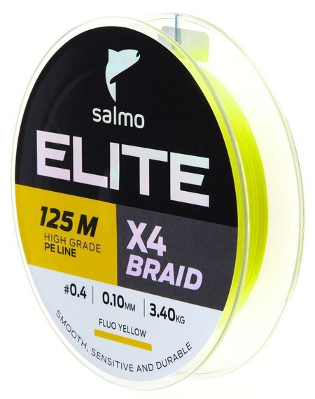 Леска плетёная Salmo Elite х4 BRAID Fluo Yellow 125 м, 0,10 мм