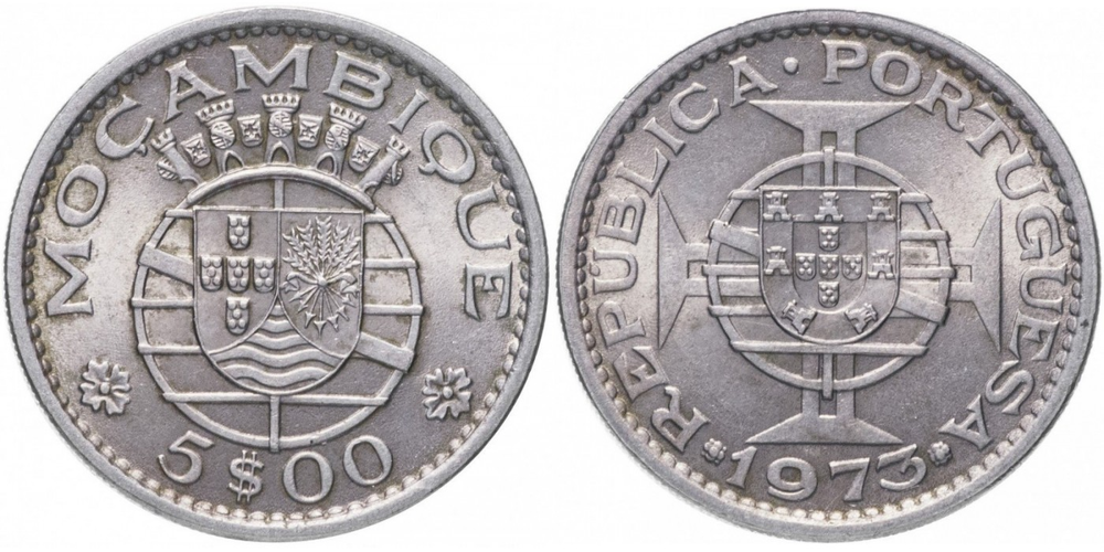 Мозамбик 5 эскудо, 1971-1973 Португальская колония XF
