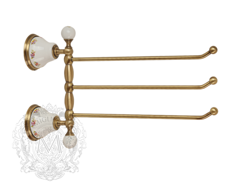 Полотенцедержатель тройной поворотный 35см. Migliore Provance ML.PRO-60.554 керамика с декором
