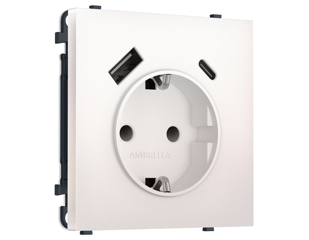 MS210010 Комплект механизма электрической розетки SIGMA Жемчуг 2USB A+C 20W (быст. зар.) с/з с/ш 16A-250V QUANT PRO (SP2100, PR160)