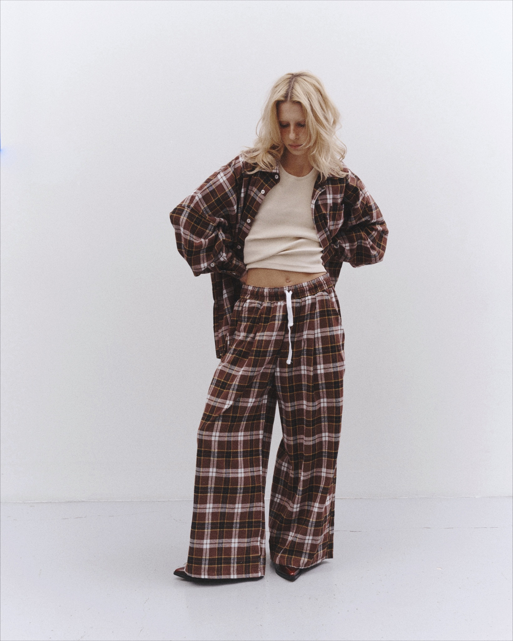 Plaid Baggy Pants Chocolate