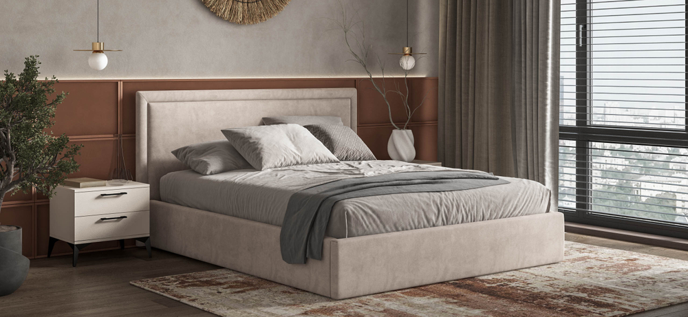 Фрея Кровать без ПМ 160 Велюр Монолит  Латте