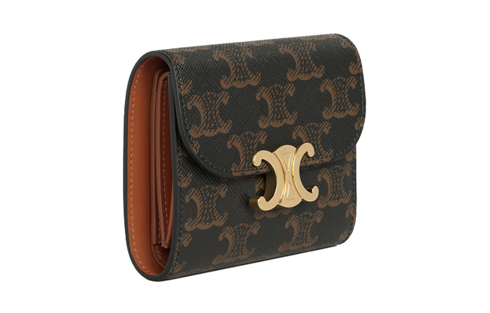 CELINE Triomphe Triumph Gate Canvas Wallet Small Women"s Tawny