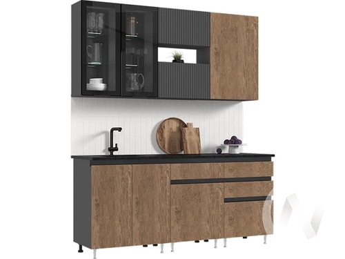 Кухня Техно-6 2;0м (графит/экзотическое дерево амазония; графит софт/кастилло темный)