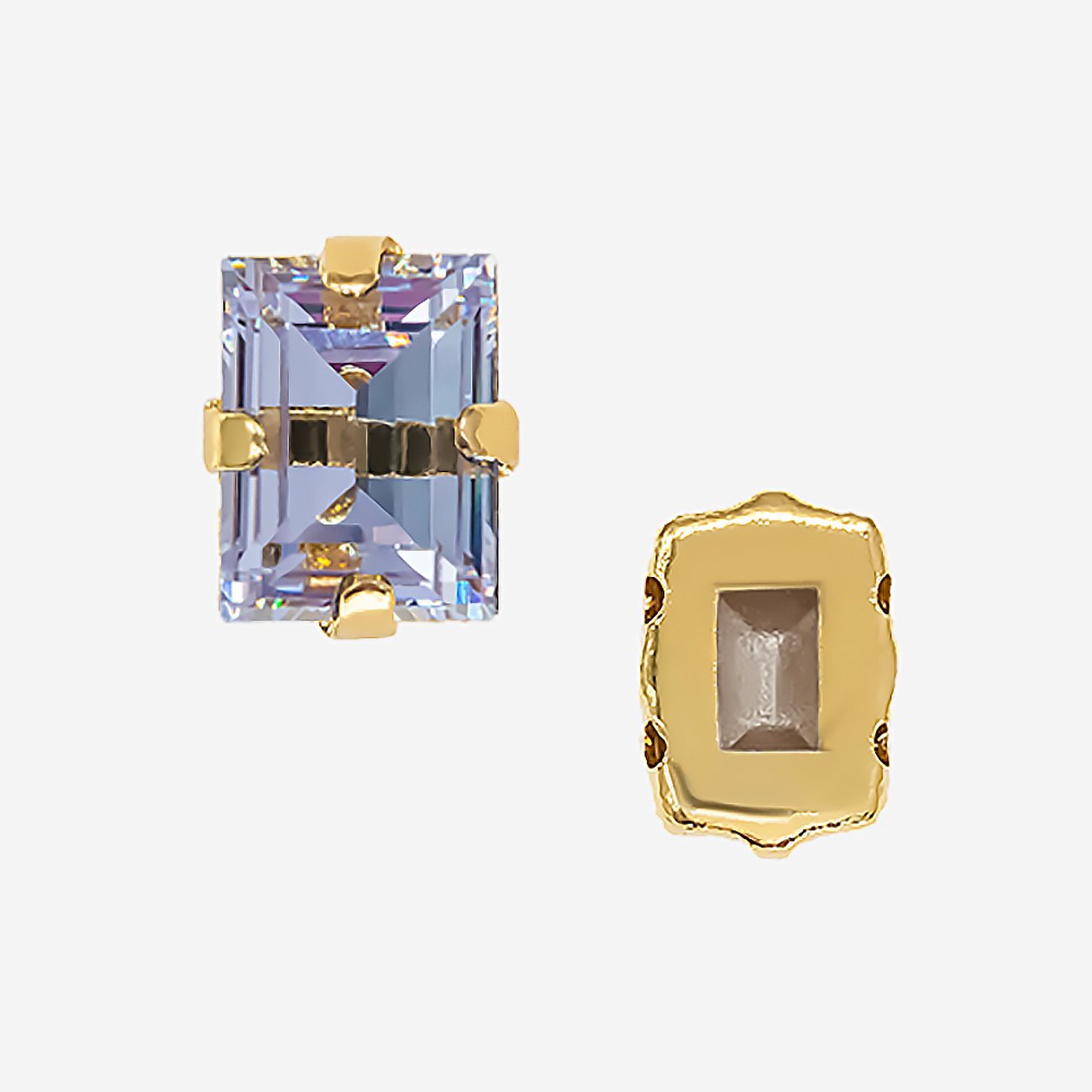 Кристалл Прямоугольник (Step Cut Fancy Stone) в цапах, оттенок "Фиолетовый"/"Violet", 9*7мм, позолота