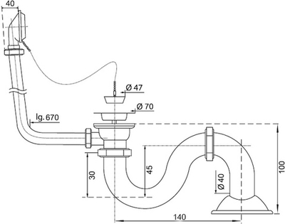Слив-перелив для ванны STWORKI 00000821 50 мм, хром, с сифоном