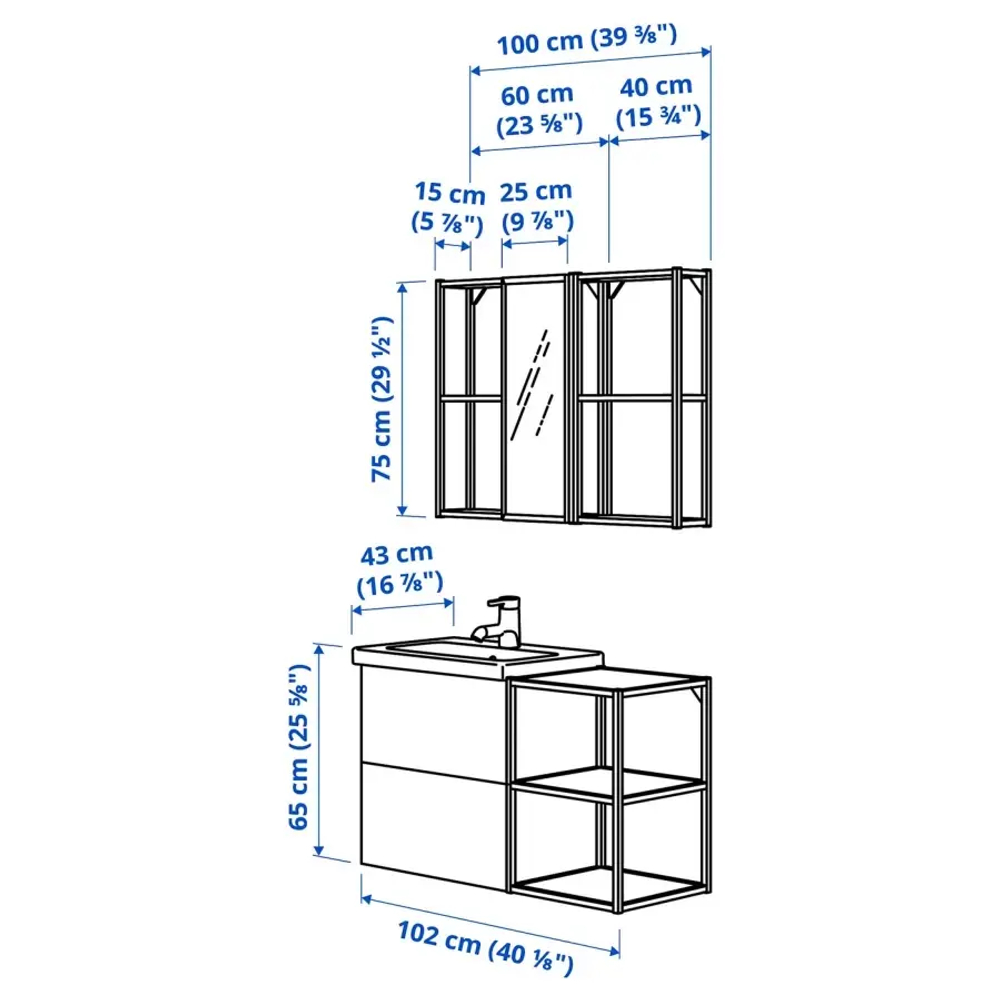 Комбинация для ванной - IKEA ENHET, 102х43х65 см, белый/серо-зеленый, ЭНХЕТ ИКЕА