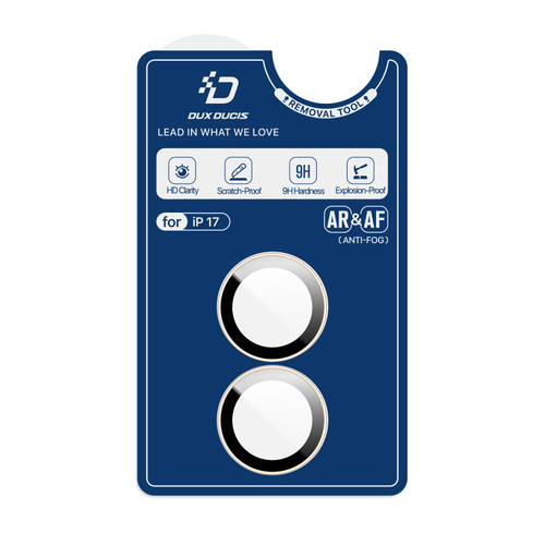 Защитное стекло на объективы камеры для iPhone 17, серия HAWK Series от Dux Ducis, рамки из алюминия серебристого цвета
