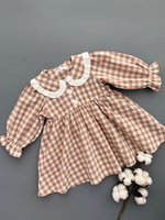 Платье из варёного хлопка в клетку виши, цвет бежевый