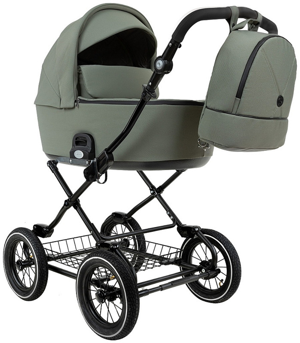Детская коляска Roan Bass Next Classic d12 2.0 3 в 1 с автокреслом Tutis Elo Black BNC/82/2 Sage Green/Black/руч.Black