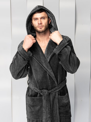 Халат мужской CODY с капюшоном Черный "Polens"