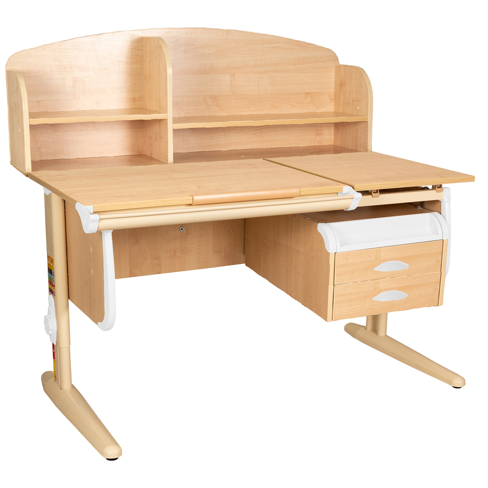 Растущая парта Дэми СУТ 25 с задней полкой СУТ.34.390 и навесной тумбой (1200×880 мм)