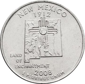 25 центов (1/4 доллара, квотер) 2008 США «Штат Нью-Мексико» (P) 