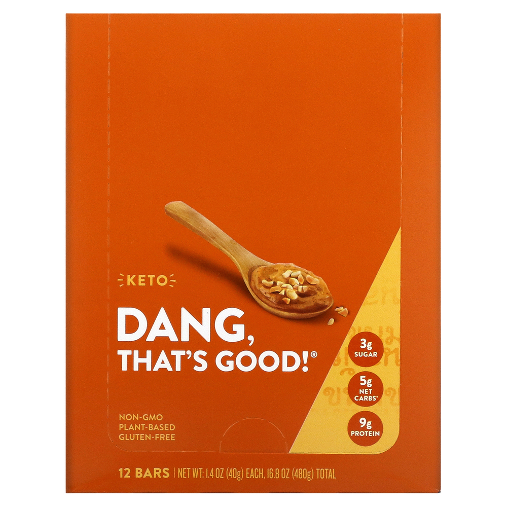 Dang Foods, Keto Bar, Арахисовое масло, 12 батончиков по 1,4 унции (40 г) каждый