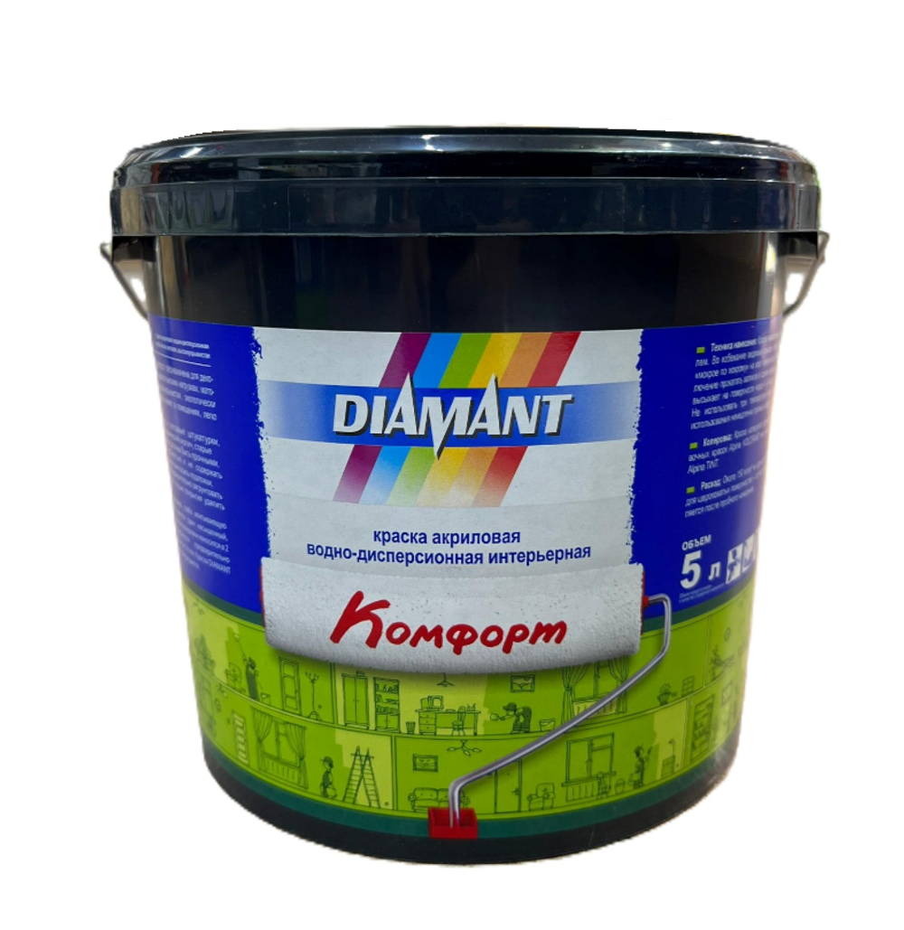 КРАСКА АКРИЛОВАЯ В/Д БЕЛАЯ DIAMANT КОМФОРТ 5Л / 7,2КГ