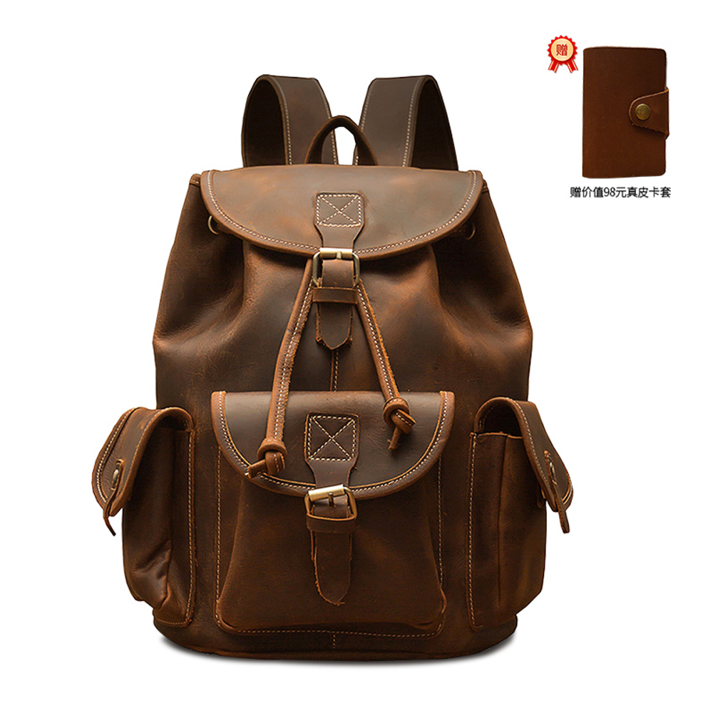 Simple&nature Top Grain Cow Leather Backpack Large Men"s Dark Brown