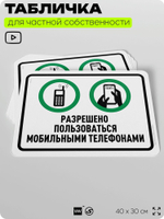Табличка для частной территории "Разрешено пользоваться мобильными телефонами", на дом, для участка, организаций и частных территорий, предупреждающая, 40х30 см, Silver Plane x Айдентика Технолоджи