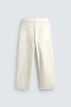 ZARA ДЖИНСЫ TAPERED WIDE FIT, ЖЕЛТОВАТО-БЕЛЫЙ