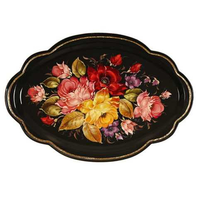 Жостовский поднос декоративный, размер 32х22 см (A11), металлический
