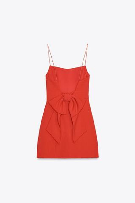 ZARA КОРОТКОЕ ЭЛАСТИЧНОЕ ПЛАТЬЕ С БАНТОМ, КРАСНЫЙ