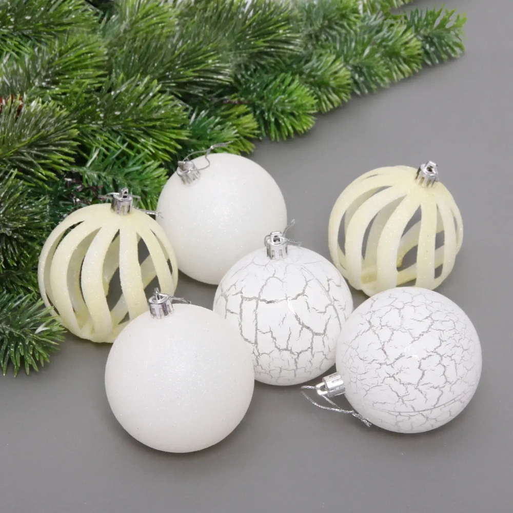 Новогодние шары 6 см (набор 6 шт) «Снежное сияние», Белый
