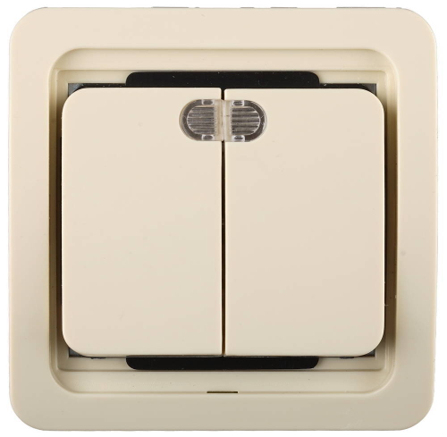 Выключатель СВЕТОЗАР ″ГАММА″ двухклавишный, с подсветкой, цвет бежевый, 10А/~250В