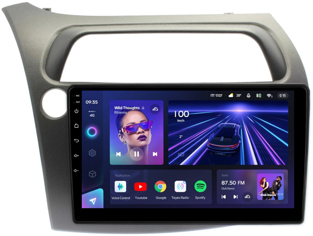 Магнитола для Honda Civic 8 хэтчбэк 2006-2011 левый руль - Teyes CC3 монитор 9" QLED на Android 10, ТОП процессор, 4Гб+32Гб, CarPlay, 4G SIM-слот