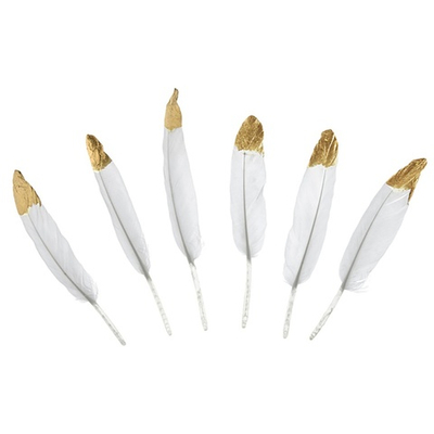 Перья декоратив белые с зол10-16см6шт