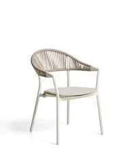 Уличный стул Alimia из алюминия цвета экрю с бежевой веревкой