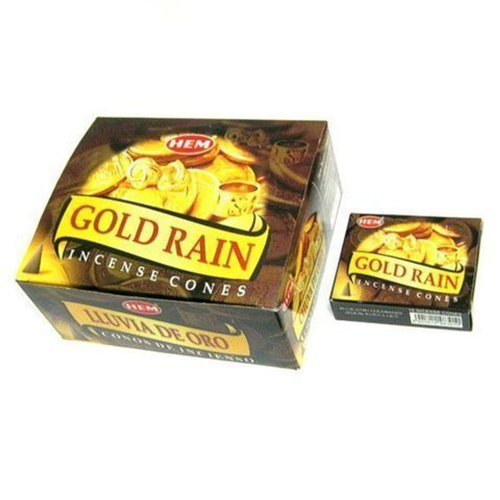 HEM Gold Rain Благовоние-конус Золотой дождь, 10 шт
