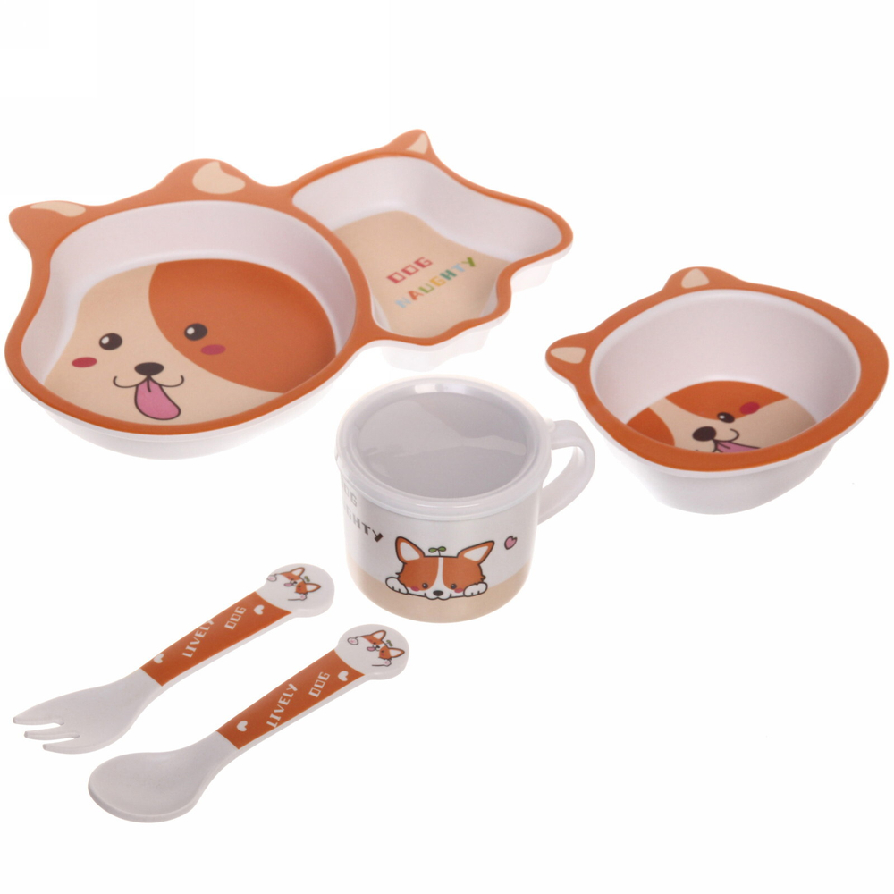 Набор детской посуды из бамбука 5 предметов «Щенок»