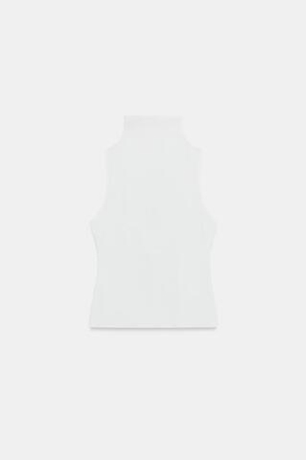 ZARA ТОП С ВОРОТНИКОМ-СТОЙКОЙ, БЕЛЫЙ