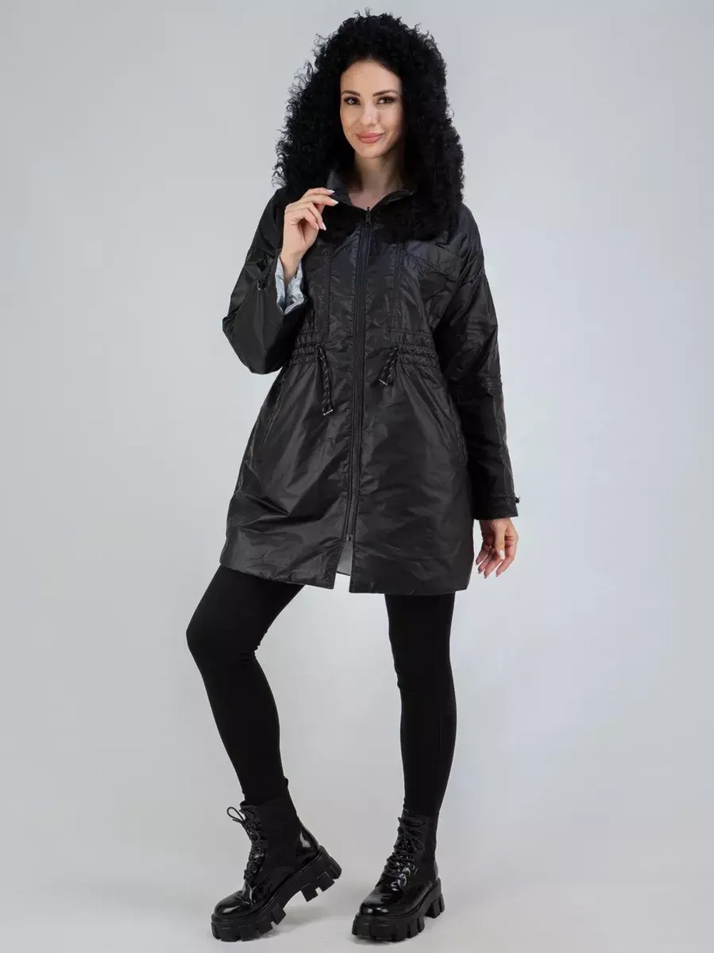 Плащ осенний с мехом оверсайз пальто двухсторонний