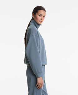 Oysho Толстовка с застежкой-молнией на половину длины с начесом из модала, стальной синий