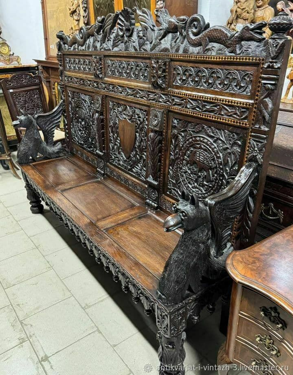 Антикварная резная скамья/лавка