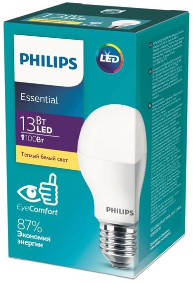 Лампа светодиодная Philips E27 13W 3000K матовая 929002305087