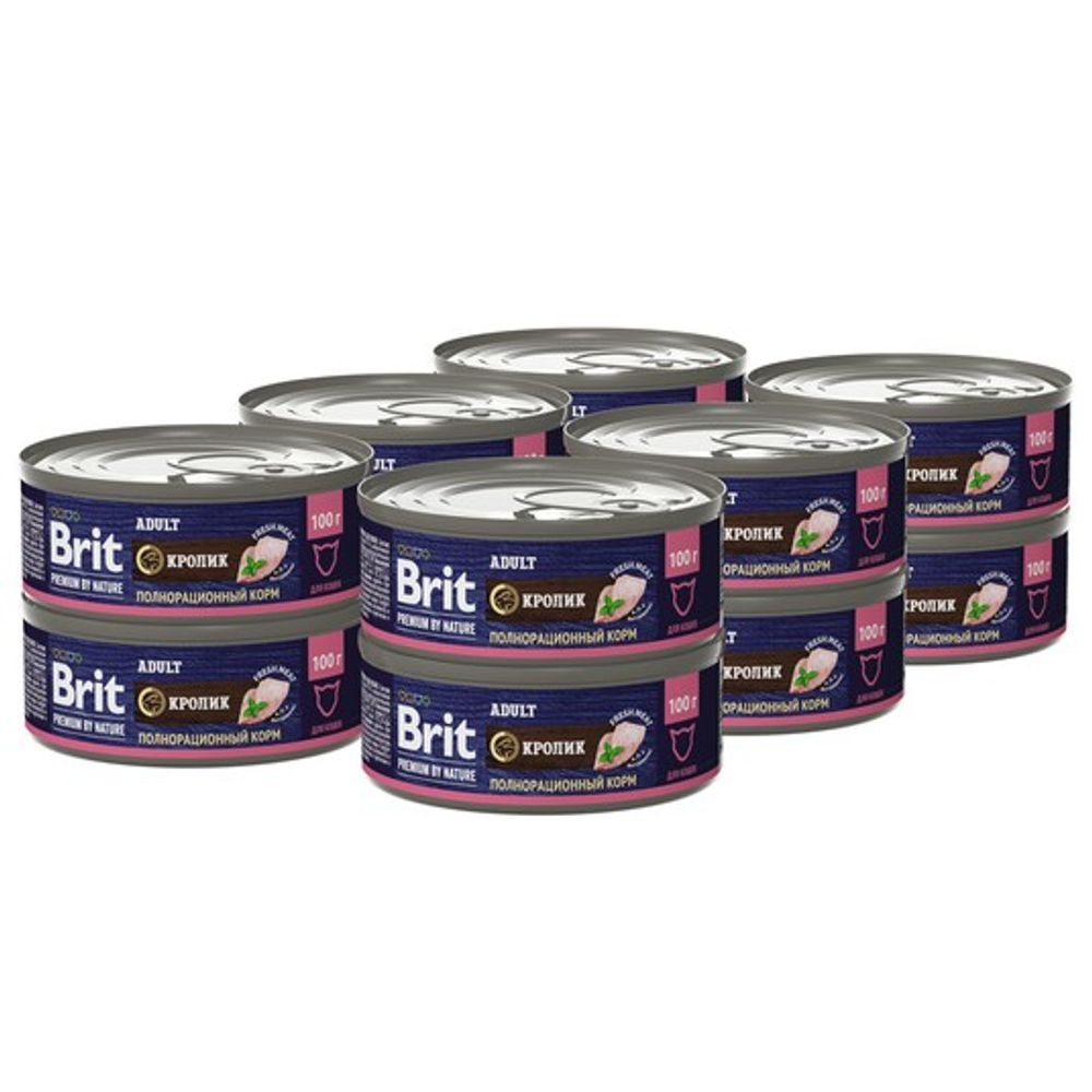 Влажный корм консервы для кошек Брит BRIT PREMIUM BY NATURE с мясом кролика 0,1кг 12 упаковок