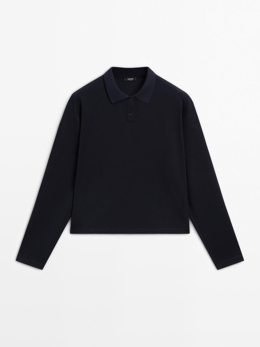 Massimo Dutti Хлопковая футболка-поло, темно-синий