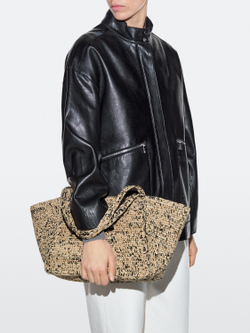 Massimo Dutti Сумка-шоппер среднего размера из 100% рафии, серый