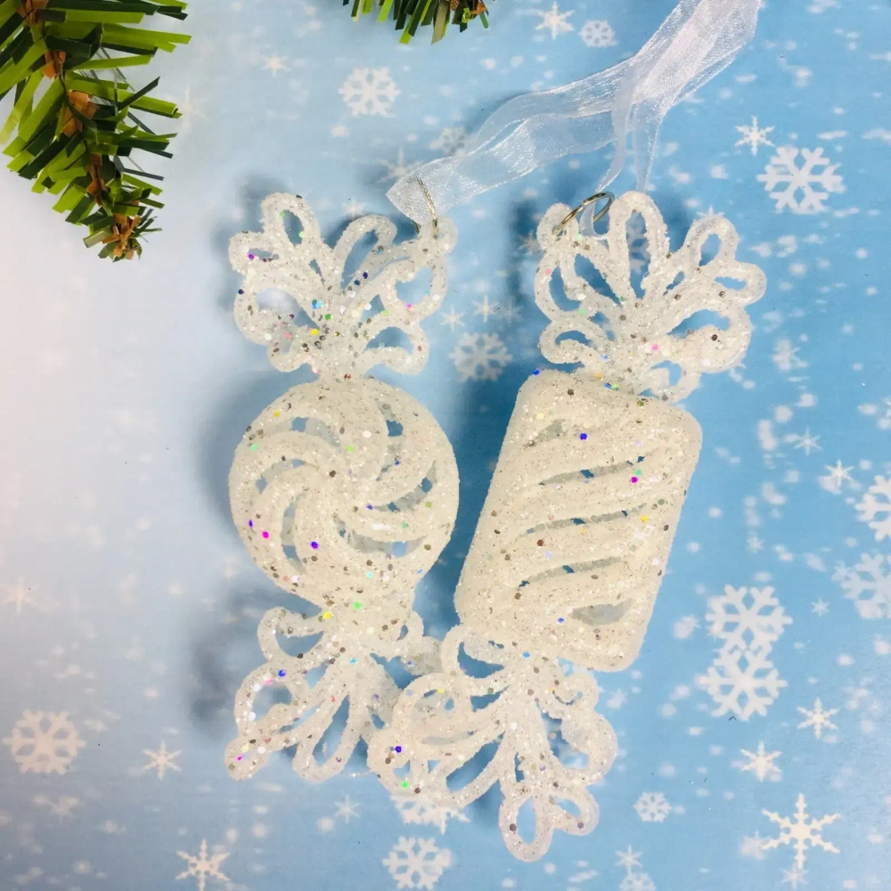 Подвеска «Конфетки» 10 см (набор 2 шт.), белый блеск