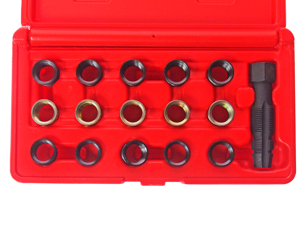 Набор инструментов для восстановления резьбы свечей зажигания (втулки М14х1.25 L=11.2мм,17.5мм) JTC