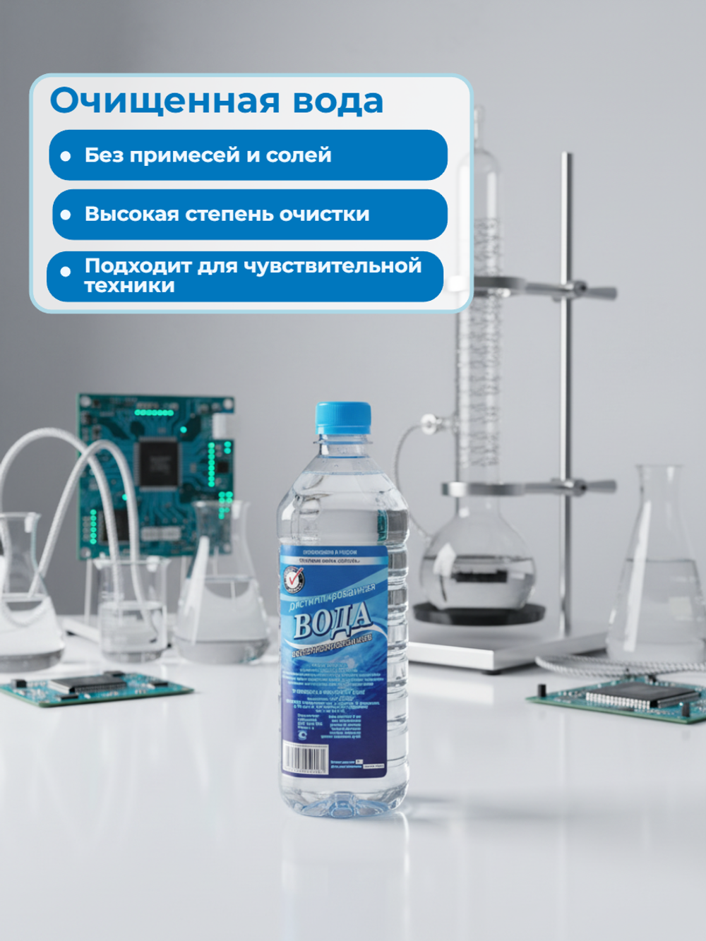 Дистиллированная деионизированная ВОДА "СRYSTAL "  канистра 1л.