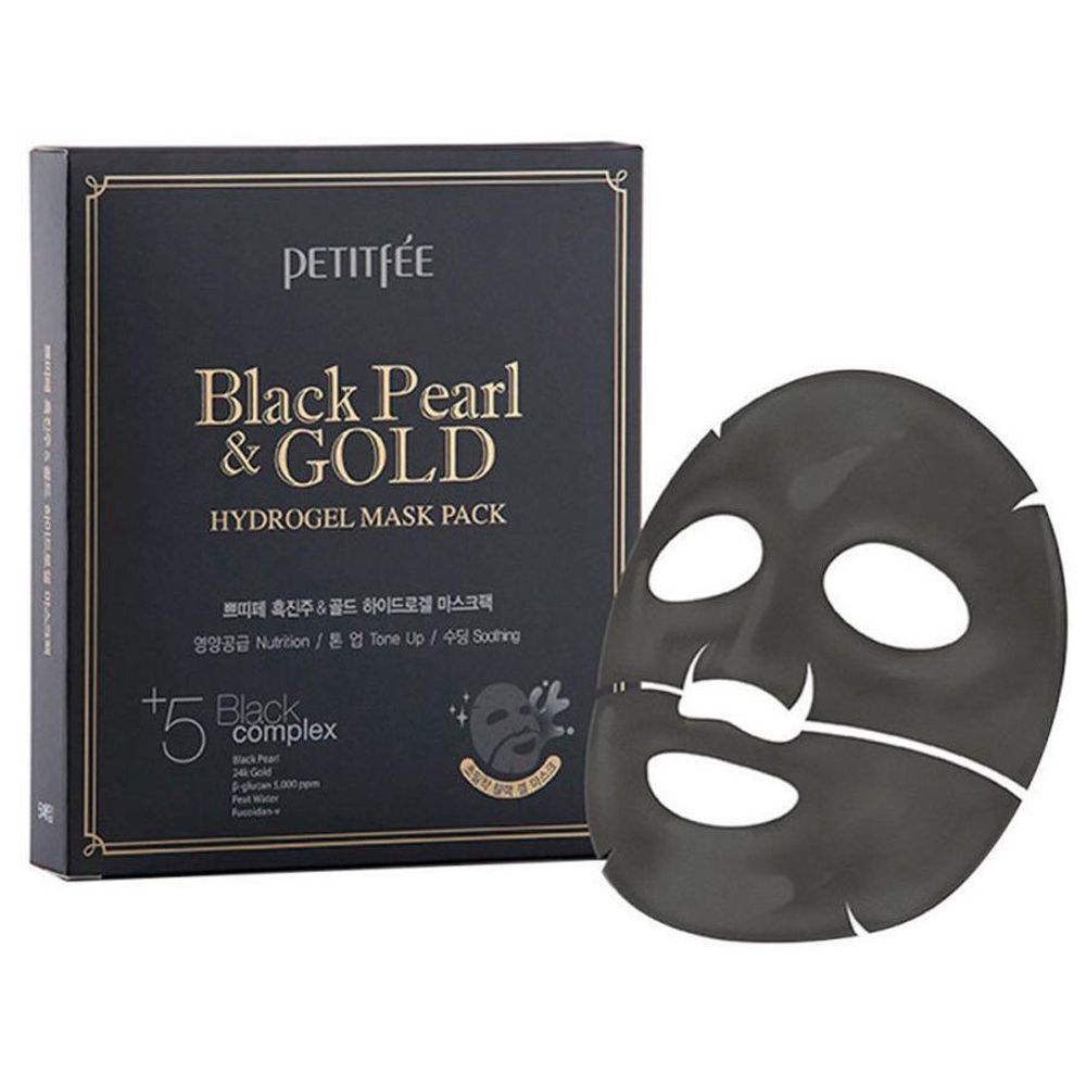 Гидрогелевая маска с чёрной жемчужной пудрой и золотом Petitfee Black Pearl &amp; Gold Hydrogel Mask