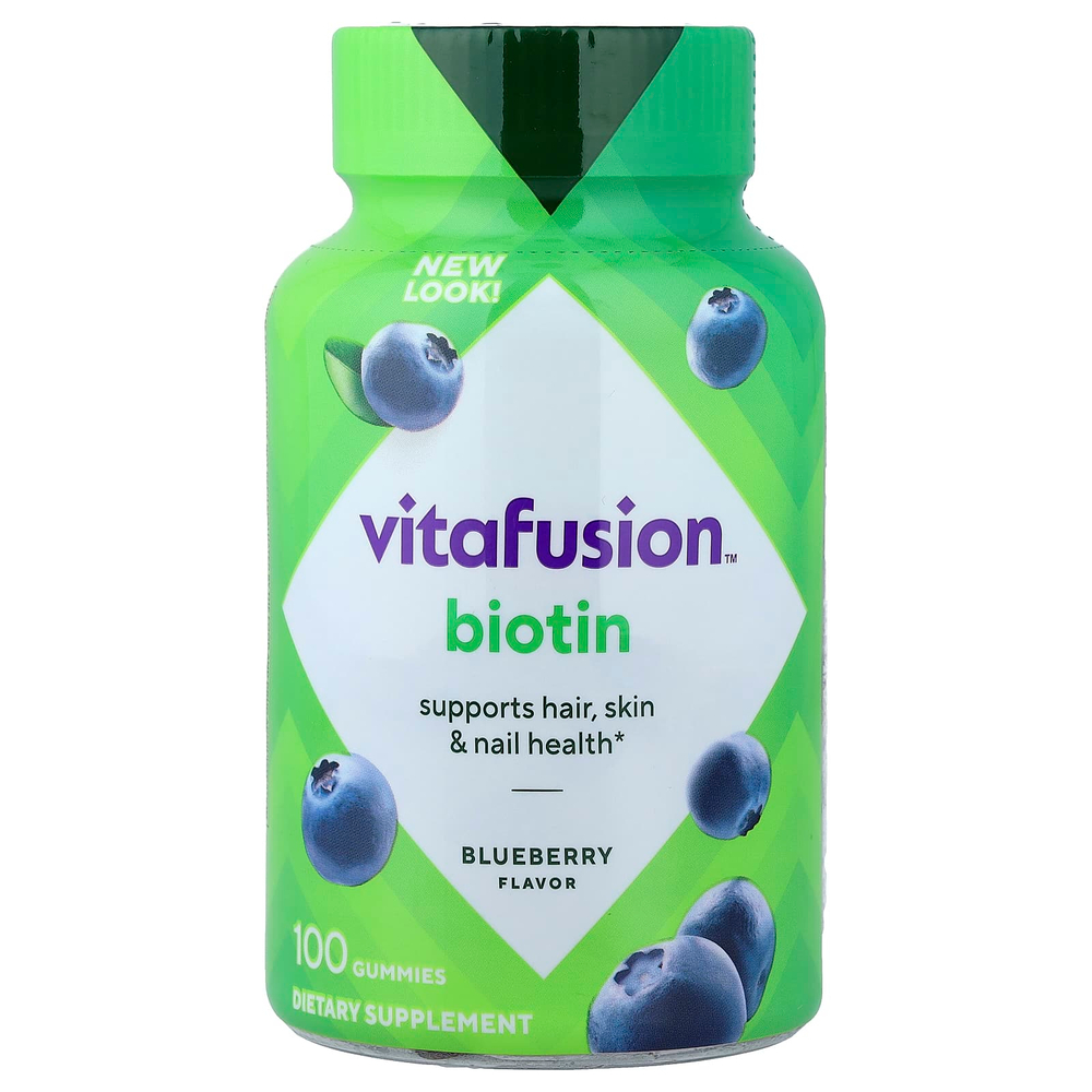VitaFusion, жевательные таблетки с биотином, голубика, 100 жевательных таблеток (2500 мкг в 1 таблетке)