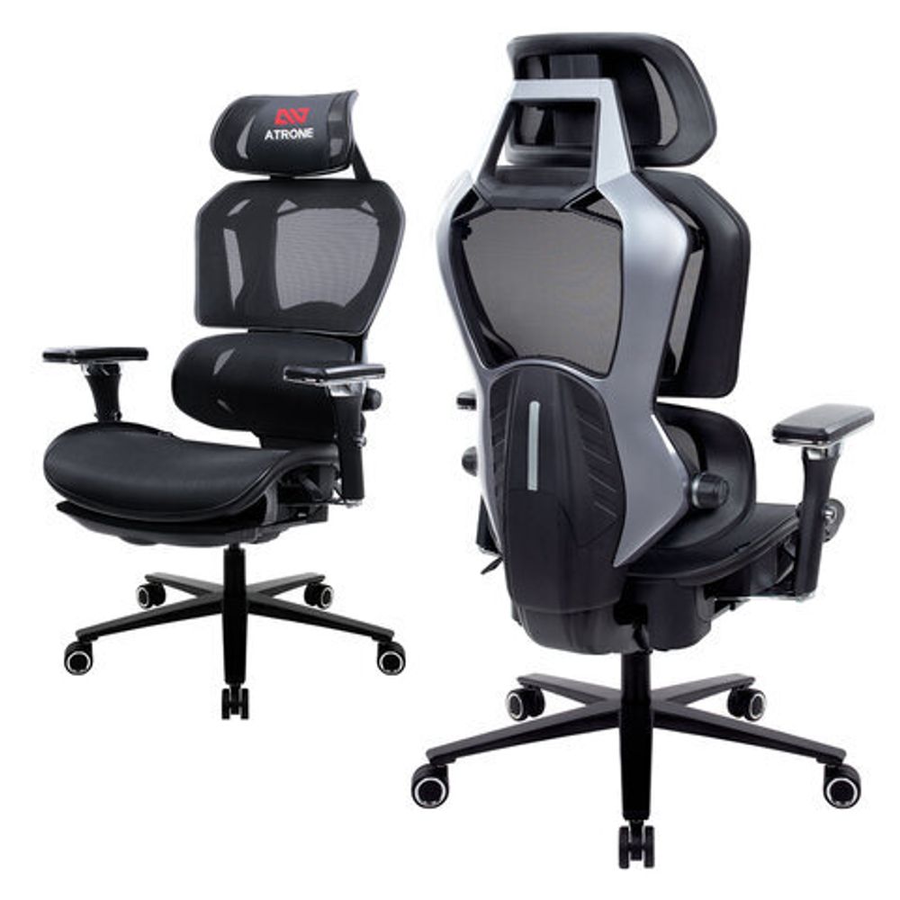 Кресло ATRONE (АТРОН) "Optimus ER-707", адаптивный механизм со слайдером, сетка, черный/серый, 532967