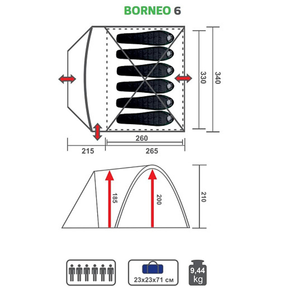 Палатка BORNEO-6-G зеленая (PR B-6-G) Premier Fishing