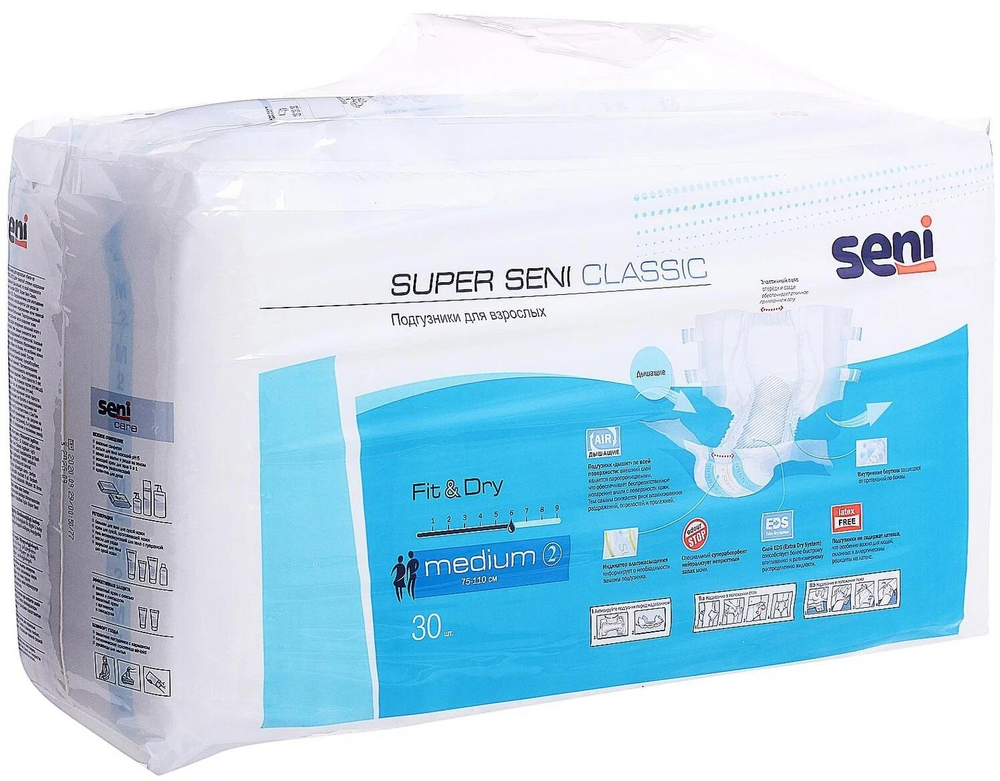 Подгузники для взрослых Seni Super Classic Medium (75–110 см), 30 шт